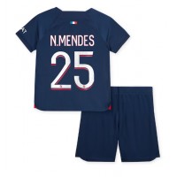 Paris Saint-Germain Nuno Mendes #25 Domáci Detský futbalový dres 2023-24 Krátky Rukáv (+ trenírky)